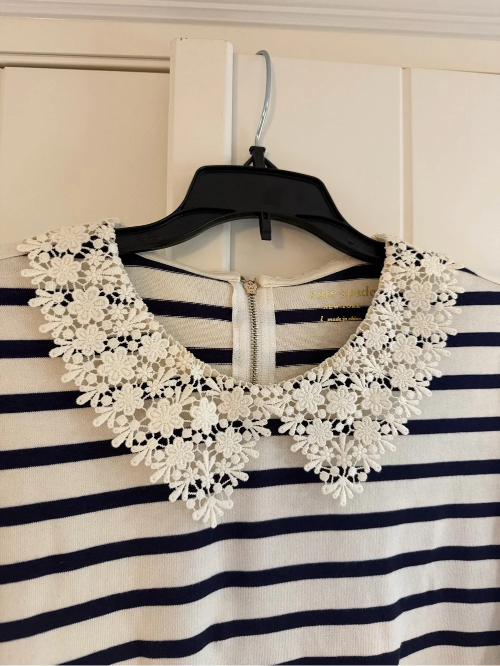 Kate Spade Navy and Cream Striped Women’s Dress with Lace Collar